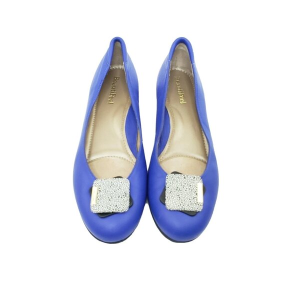 BeautiFeel Ballet Flats Blue Leather Crystal Buckle Womens Size 36 EU US 5.5–6 - Picture 1 of 11